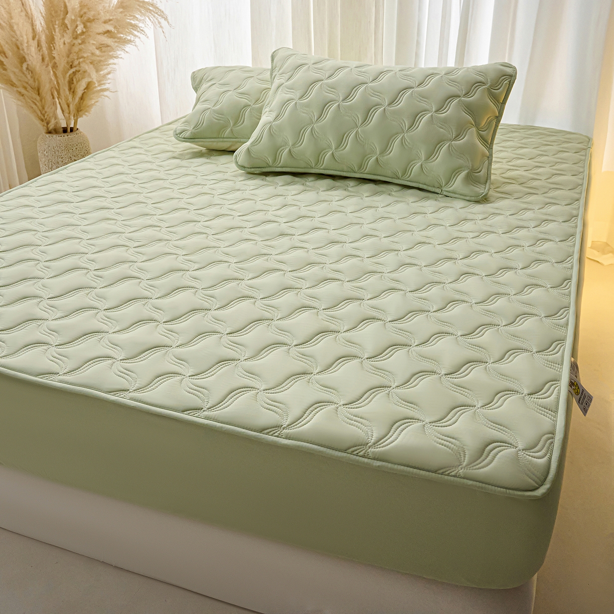 91家纺网 家纺一手货源 找家纺 小叮当家纺仓储工厂店 2025新款A类原棉大豆防水床笠单品床笠单件单床笠隔尿夹棉床笠床垫保护罩外贸跨境 爱恋-草绿