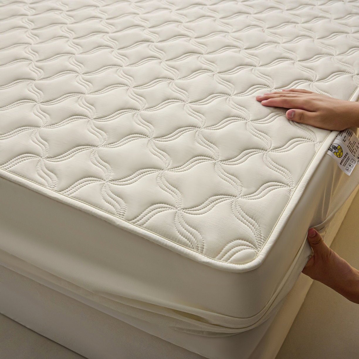 91家纺网 家纺一手货源 找家纺 小叮当家纺仓储工厂店 2025新款A类原棉大豆防水床笠单品床笠单件单床笠隔尿夹棉床笠床垫保护罩外贸跨境 爱恋-米白