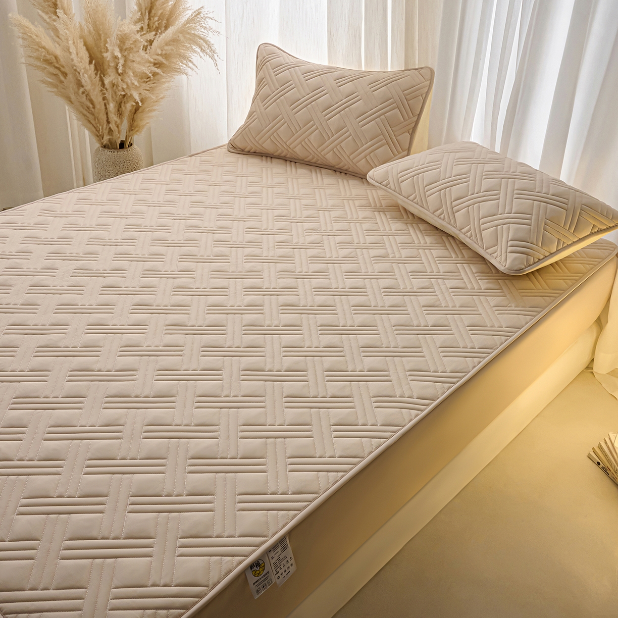 91家纺网 家纺一手货源 找家纺 小叮当家纺仓储工厂店 2025新款A类原棉大豆防水床笠单品床笠单件单床笠隔尿夹棉床笠床垫保护罩外贸跨境 迷宫-卡其