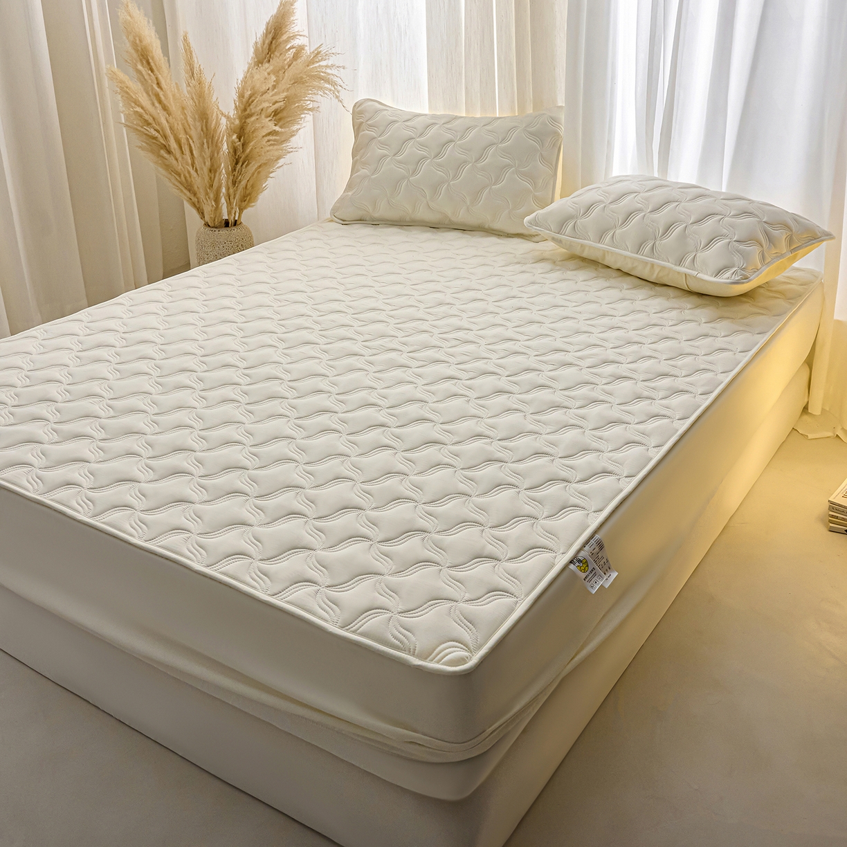 91家纺网 家纺一手货源 找家纺 小叮当家纺仓储工厂店 2025新款A类原棉大豆防水床笠单品床笠单件单床笠隔尿夹棉床笠床垫保护罩外贸跨境 爱恋-米白