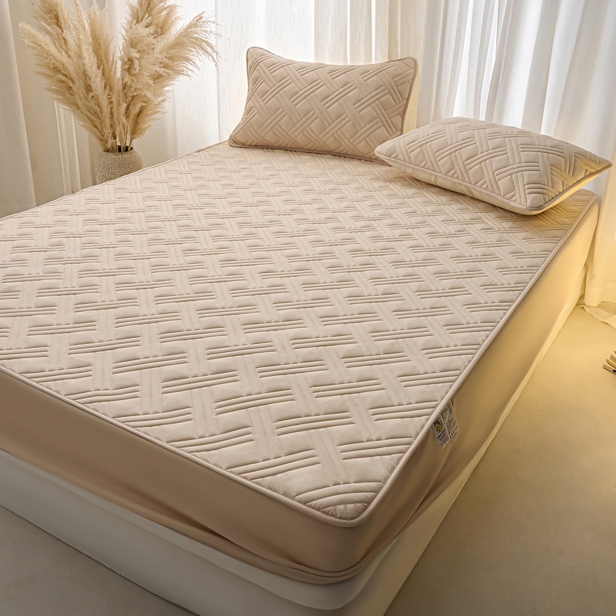 91家纺网 家纺一手货源 找家纺 小叮当家纺仓储工厂店 2025新款A类原棉大豆防水床笠单品床笠单件单床笠隔尿夹棉床笠床垫保护罩外贸跨境 迷宫-卡其