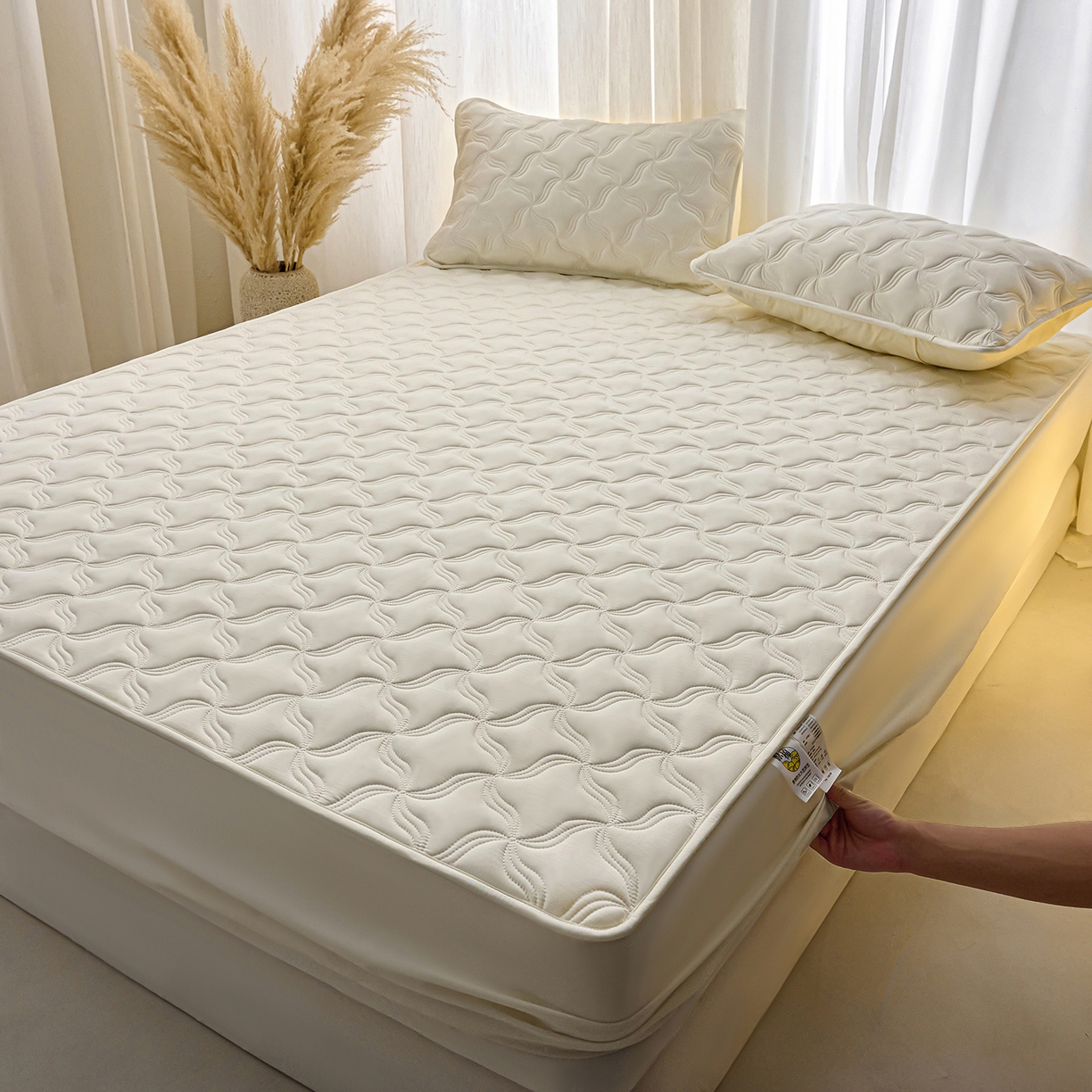 91家纺网 家纺一手货源 找家纺 小叮当家纺仓储工厂店 2025新款A类原棉大豆防水床笠单品床笠单件单床笠隔尿夹棉床笠床垫保护罩外贸跨境 爱恋-米白