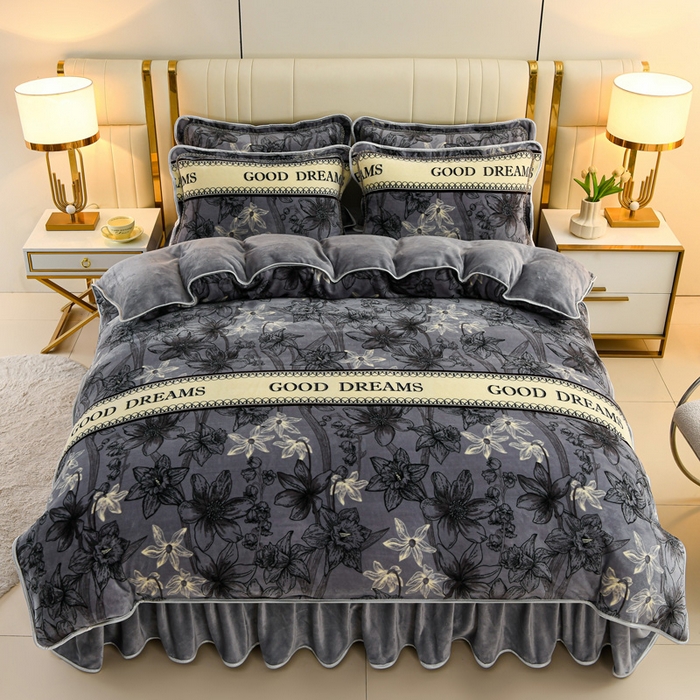 91家纺网 家纺一手货源 找家纺 沐妍家纺 2025新款8斤加厚保暖金貂绒牛奶绒印花四件套 雅韵