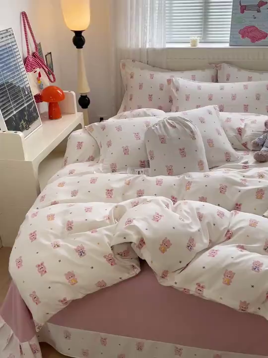 91家纺网 家纺一手货源 找家纺 梦莱斯 2025新款韩国小布袋古法云感棉四件套 星星乐园