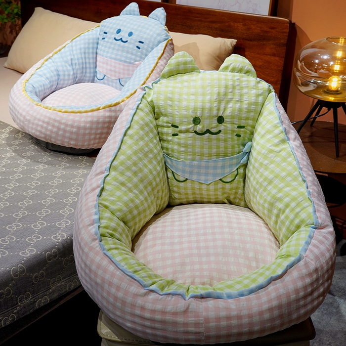 91家纺网 家纺一手货源 找家纺 （总）仟亿莱 2025新款三维立体PP棉方巾喵格子蒲团坐垫