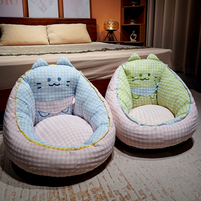 91家纺网 家纺一手货源 找家纺 （总）仟亿莱 2025新款三维立体PP棉方巾喵格子蒲团坐垫