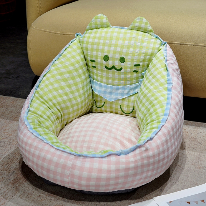 仟亿莱 2025新款三维立体PP棉方巾喵格子蒲团坐垫 蒲团绿格喵