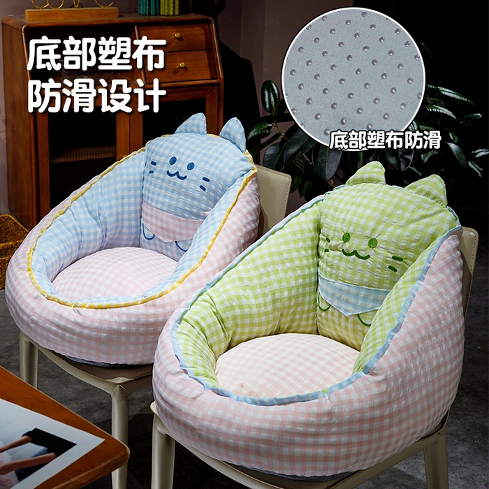 91家纺网 家纺一手货源 找家纺 仟亿莱 2025新款三维立体PP棉方巾喵格子蒲团坐垫 蒲团蓝格喵