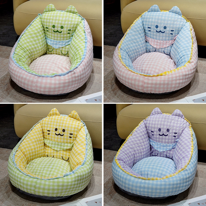 91家纺网 家纺一手货源 找家纺 仟亿莱 2025新款三维立体PP棉方巾喵格子蒲团坐垫 蒲团紫格喵