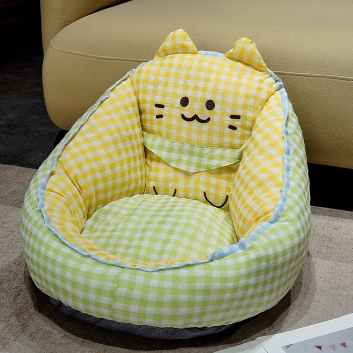 仟亿莱 2025新款三维立体PP棉方巾喵格子蒲团坐垫 蒲团黄格喵