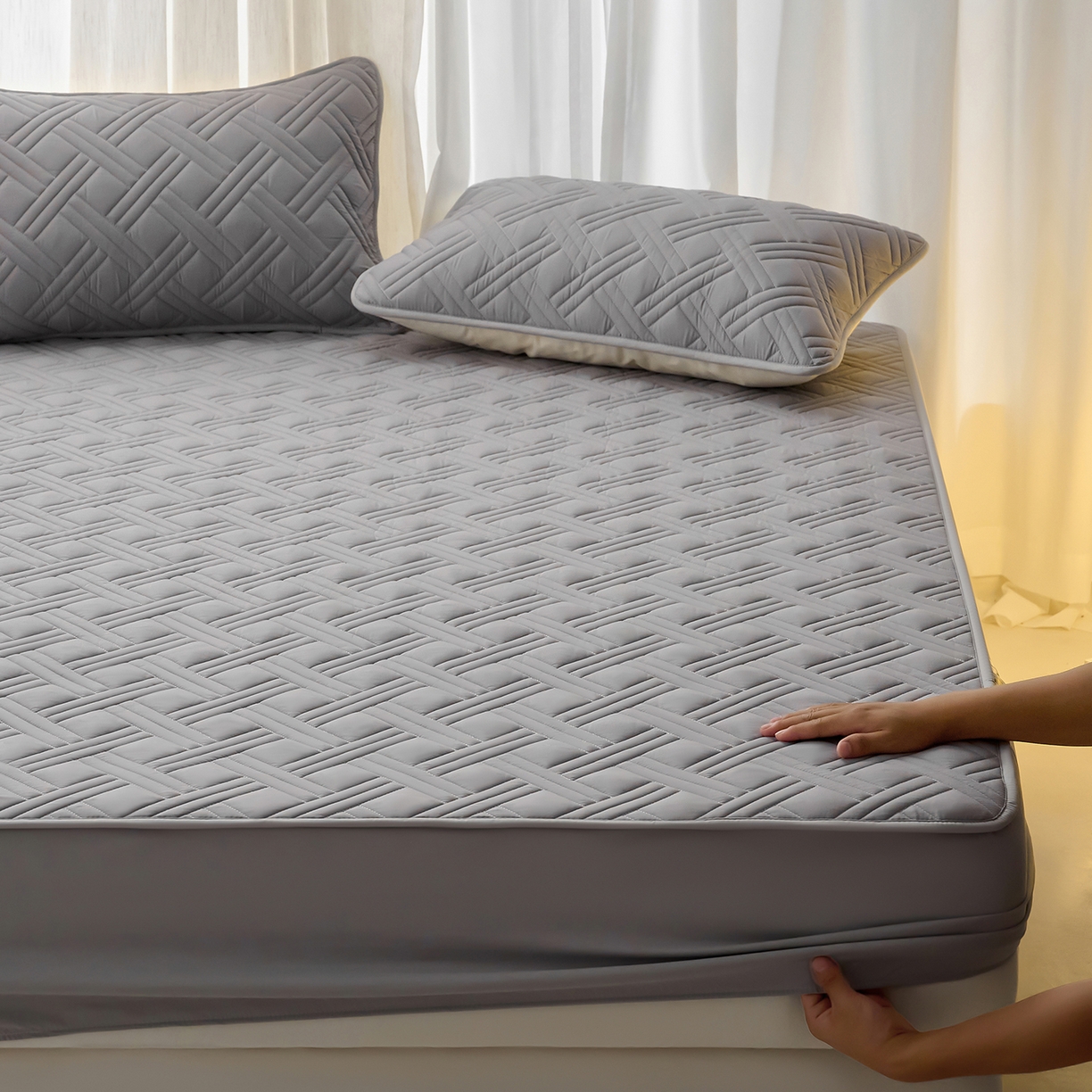 91家纺网 家纺一手货源 找家纺 小叮当家纺仓储工厂店 2025新款A类原棉大豆防水床笠单品床笠单件单床笠隔尿夹棉床笠床垫保护罩外贸跨境 迷宫-星空灰