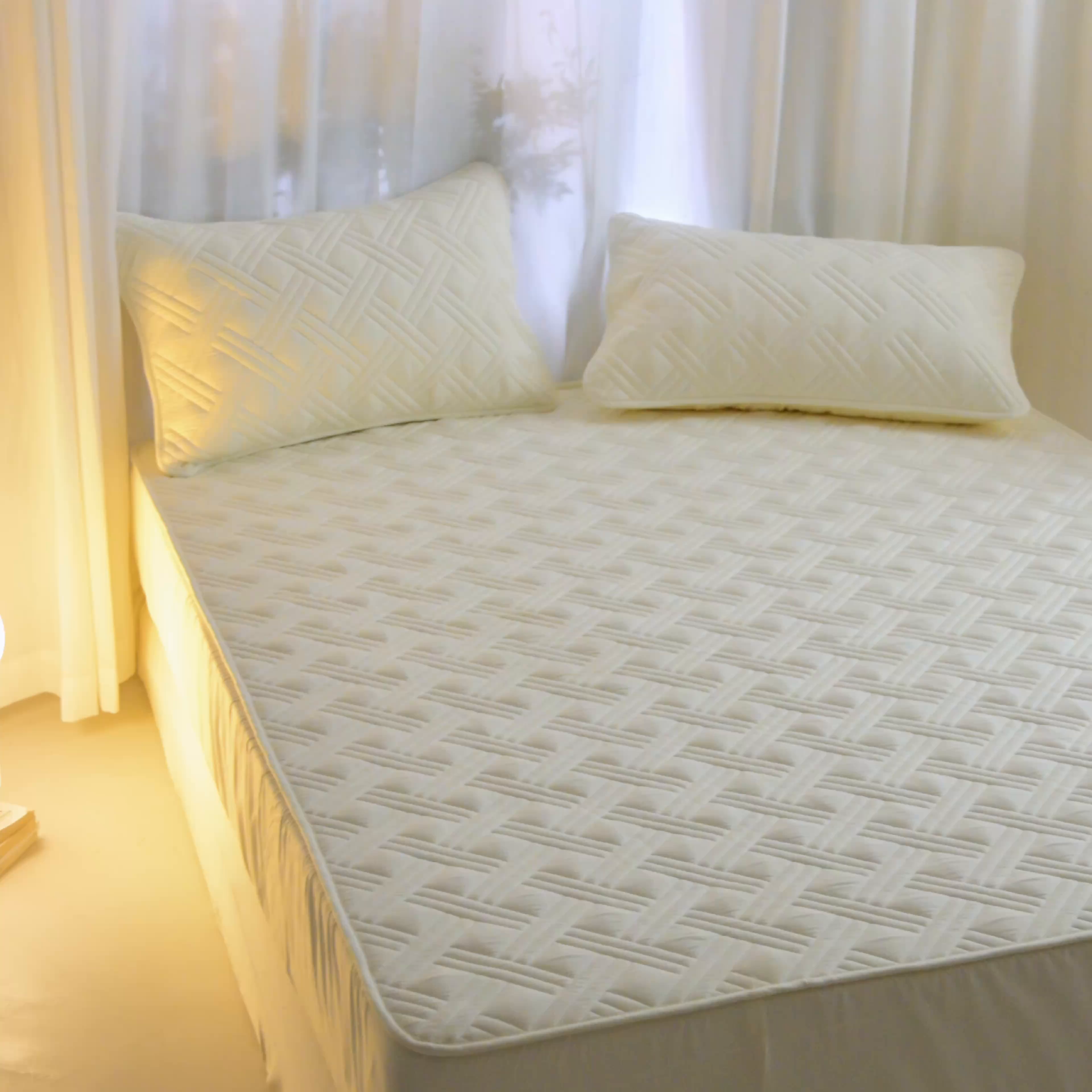 91家纺网 家纺一手货源 找家纺 小叮当家纺仓储工厂店 2025新款A类原棉大豆防水床笠单品床笠单件单床笠隔尿夹棉床笠床垫保护罩外贸跨境 迷宫-米白