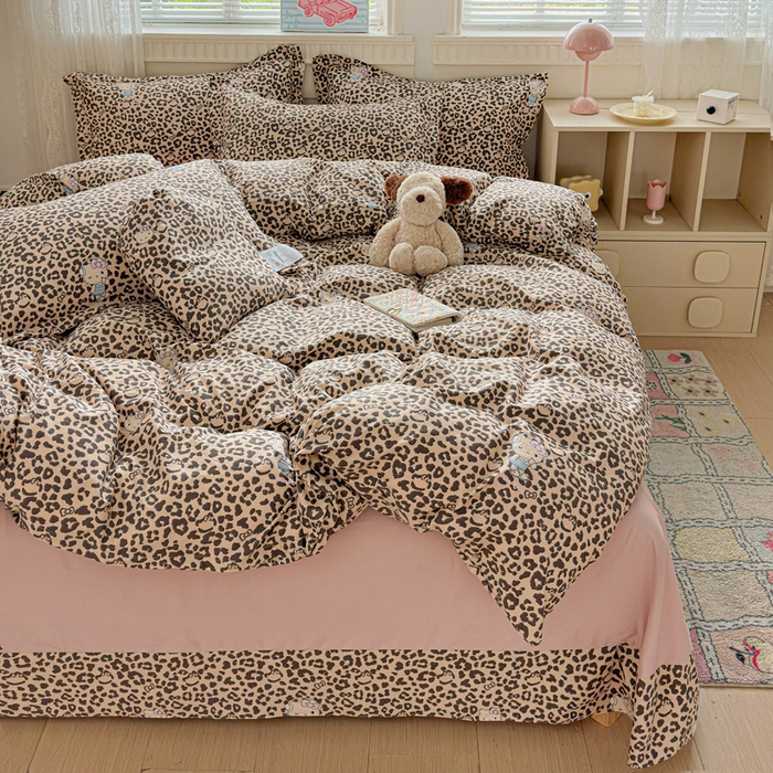 91家纺网 家纺一手货源 找家纺 梦莱斯 2025新款韩国小布袋古法云感棉四件套 豹纹