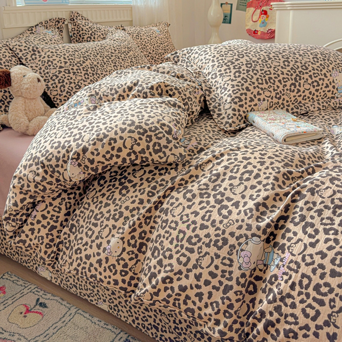 91家纺网 家纺一手货源 找家纺 梦莱斯 2025新款韩国小布袋古法云感棉四件套 豹纹