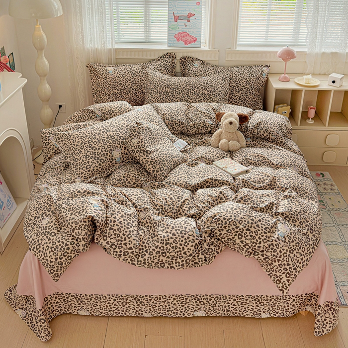 梦莱斯 2025新款韩国小布袋古法云感棉四件套 豹纹