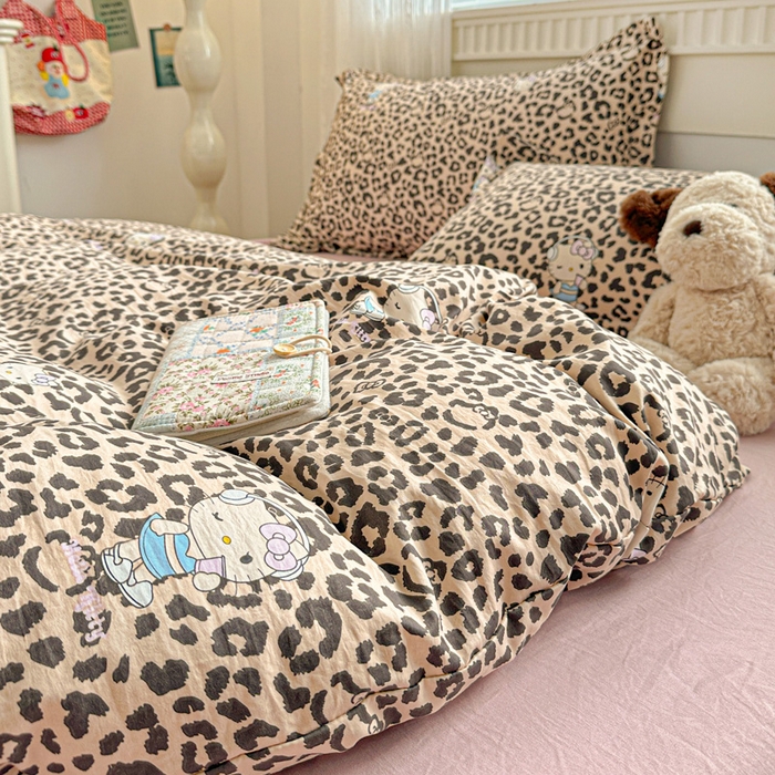 91家纺网 家纺一手货源 找家纺 梦莱斯 2025新款韩国小布袋古法云感棉四件套 豹纹