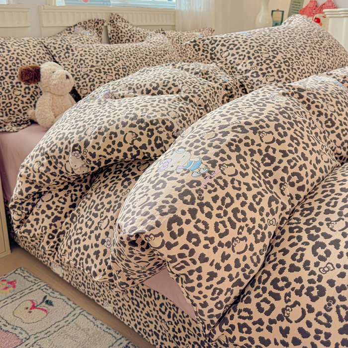 91家纺网 家纺一手货源 找家纺 梦莱斯 2025新款韩国小布袋古法云感棉四件套 豹纹