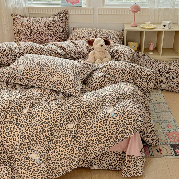 91家纺网 家纺一手货源 找家纺 梦莱斯 2025新款韩国小布袋古法云感棉四件套 豹纹