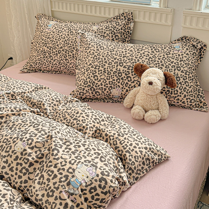 91家纺网 家纺一手货源 找家纺 梦莱斯 2025新款韩国小布袋古法云感棉四件套 豹纹