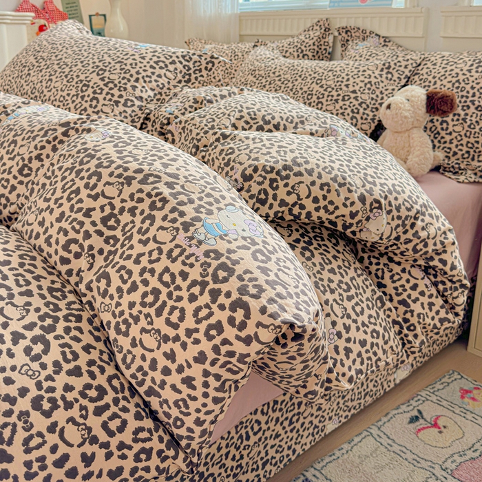 91家纺网 家纺一手货源 找家纺 梦莱斯 2025新款韩国小布袋古法云感棉四件套 豹纹