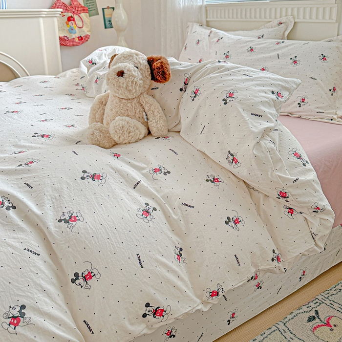 91家纺网 家纺一手货源 找家纺 梦莱斯 2025新款韩国小布袋古法云感棉四件套 小老鼠