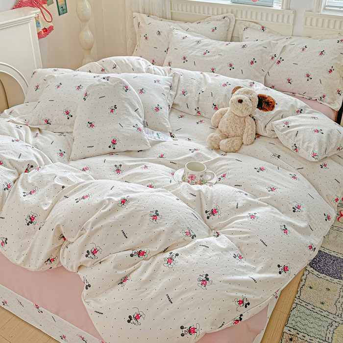 91家纺网 家纺一手货源 找家纺 梦莱斯 2025新款韩国小布袋古法云感棉四件套 小老鼠