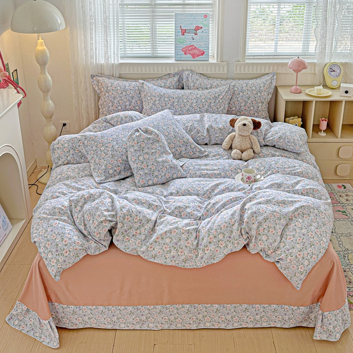 梦莱斯 2025新款韩国小布袋古法云感棉四件套 蓝音庭