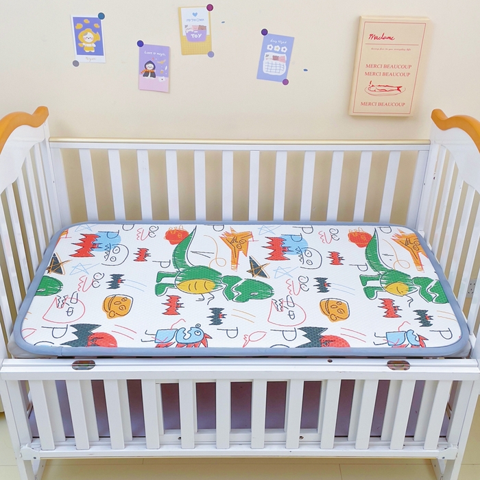 91家纺网 家纺一手货源 找家纺 小叮当家纺仓储工厂店 2025新款A版冰豆豆B版针织婴童双面两用床垫床褥 恐龙