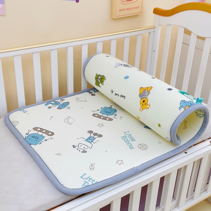 91家纺网 家纺一手货源 找家纺 小叮当家纺仓储工厂店 2025新款A版冰豆豆B版针织婴童双面两用床垫床褥 机器人