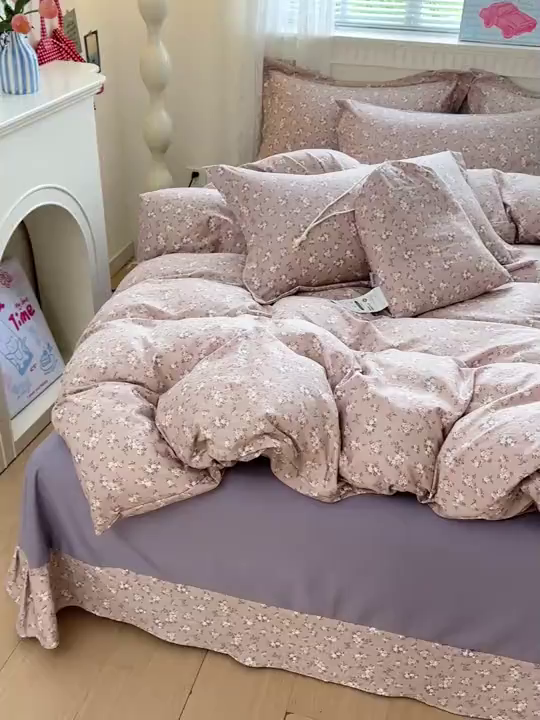 91家纺网 家纺一手货源 找家纺 梦莱斯 2025新款韩国小布袋古法云感棉四件套 洛溪