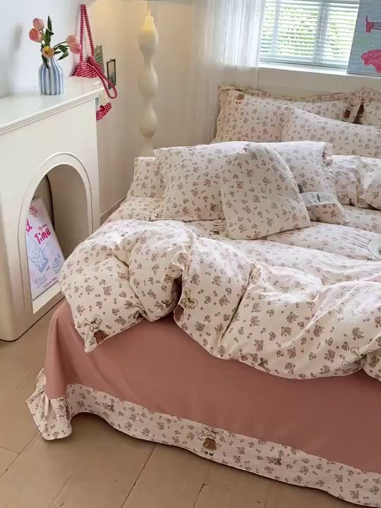 91家纺网 家纺一手货源 找家纺 梦莱斯 2025新款韩国小布袋古法云感棉四件套 玫瑰乐园