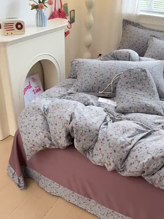 91家纺网 家纺一手货源 找家纺 梦莱斯 2025新款韩国小布袋古法云感棉四件套 晚来秋