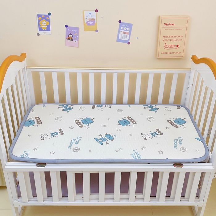 91家纺网 家纺一手货源 找家纺 小叮当家纺仓储工厂店 2025新款A版冰豆豆B版针织婴童双面两用床垫床褥 机器人