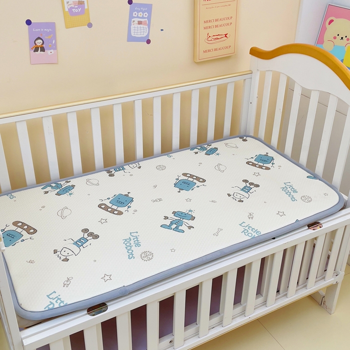 91家纺网 家纺一手货源 找家纺 小叮当家纺仓储工厂店 2025新款A版冰豆豆B版针织婴童双面两用床垫床褥 机器人