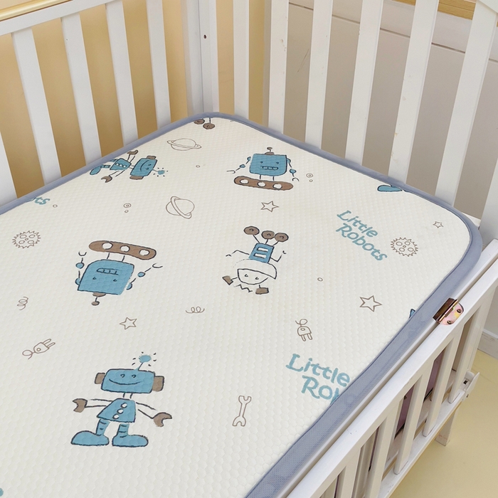 91家纺网 家纺一手货源 找家纺 小叮当家纺仓储工厂店 2025新款A版冰豆豆B版针织婴童双面两用床垫床褥 机器人