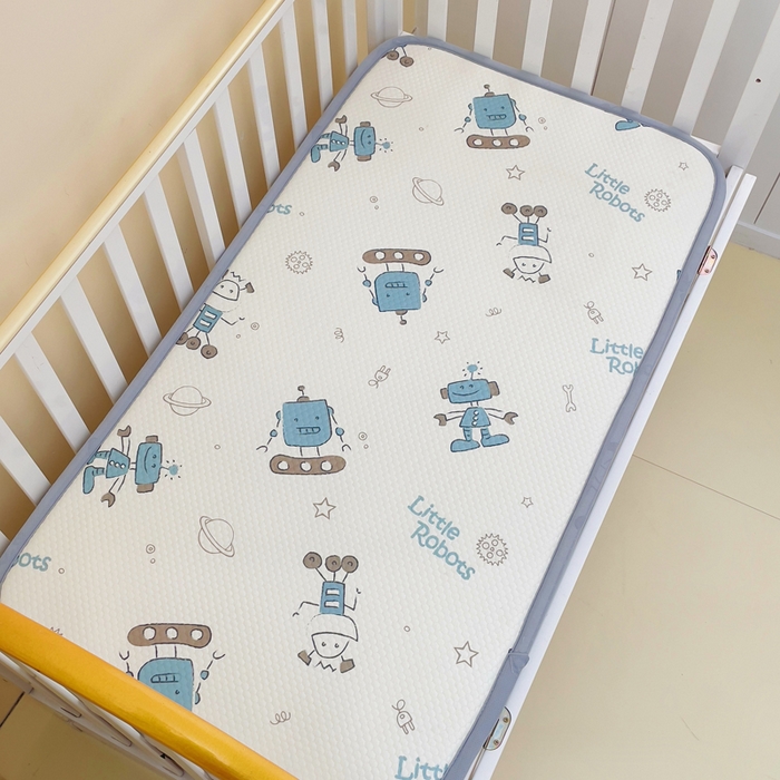 91家纺网 家纺一手货源 找家纺 小叮当家纺仓储工厂店 2025新款A版冰豆豆B版针织婴童双面两用床垫床褥 机器人