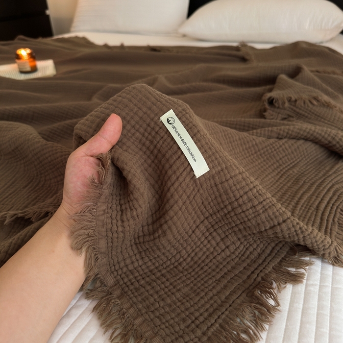 91家纺网 家纺一手货源 找家纺 （总）小叮当家纺仓储工厂店 2025新款全棉纯棉四层纱皱皱流苏毯毛毯毯子