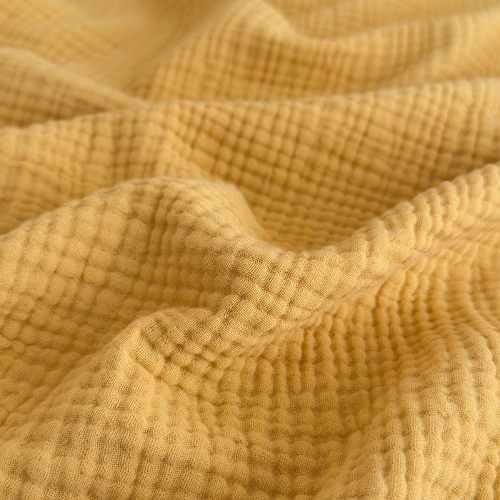 91家纺网 家纺一手货源 找家纺 小叮当家纺仓储工厂店 2025新款全棉纯棉四层纱皱皱流苏毯毛毯毯子 皱皱纱-姜黄色