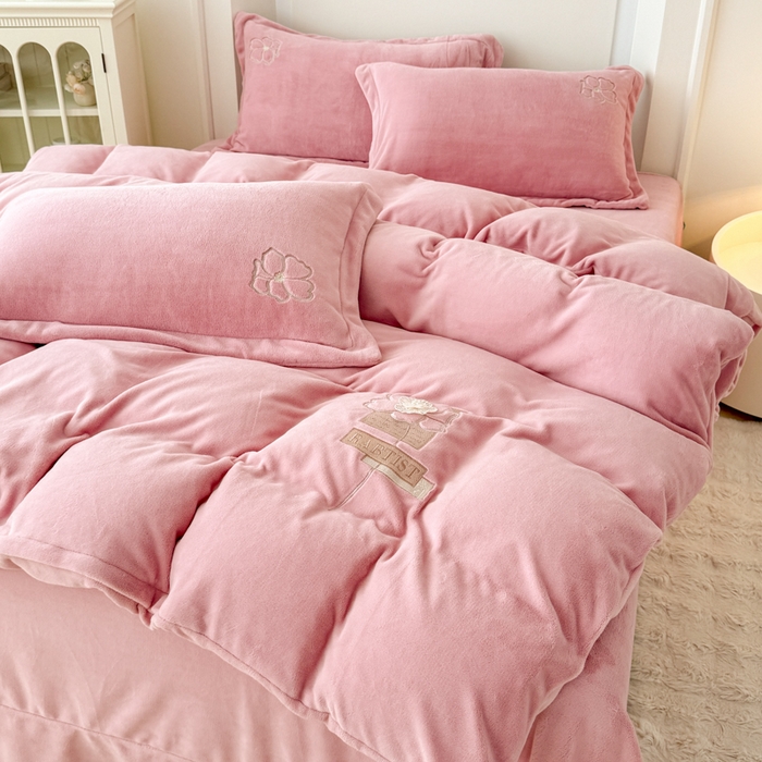 保罗圣迪奥 2025新款230克全消光牛奶绒四件套-如梦花期 如梦花期-粉色