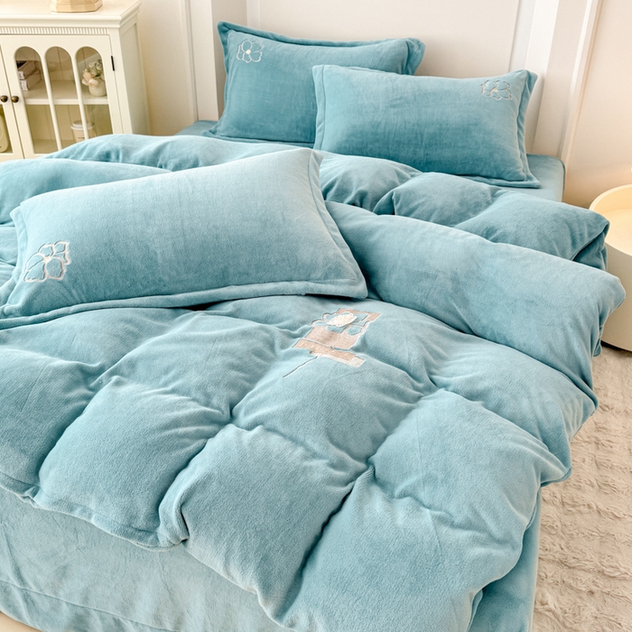 保罗圣迪奥 2025新款230克全消光牛奶绒四件套-如梦花期 如梦花期-蓝色