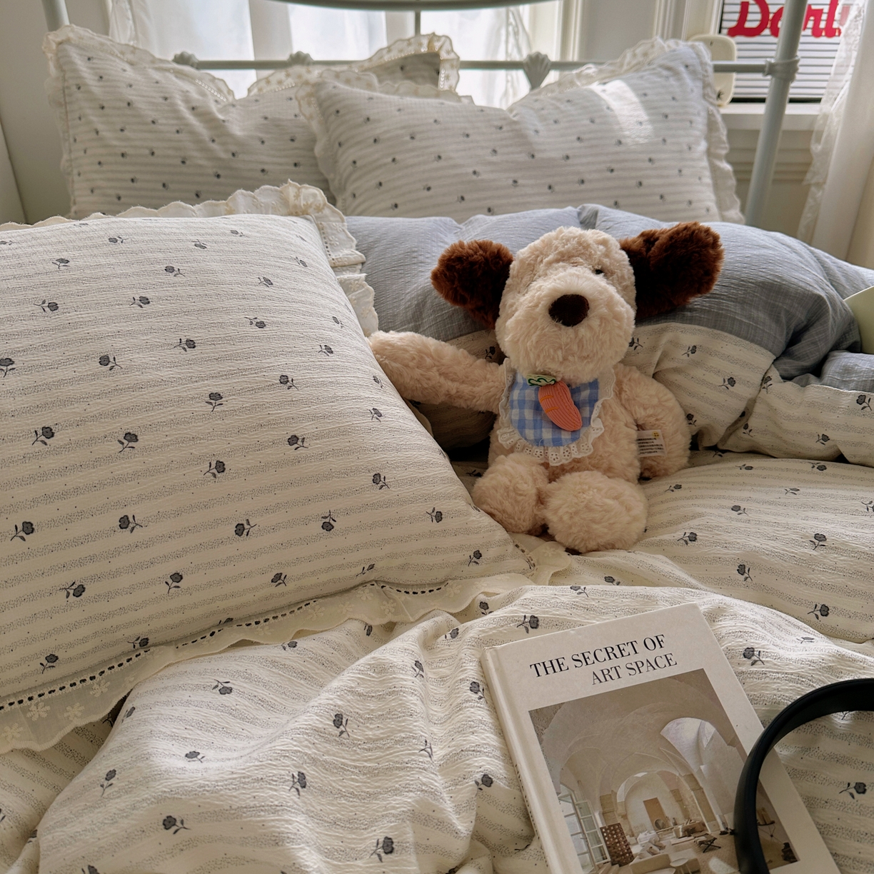 91家纺网 家纺一手货源 找家纺 柔享家（原芷澜家纺） 2025秋冬新款云感皱皱双层纱全棉镂空花边四件套 织梦