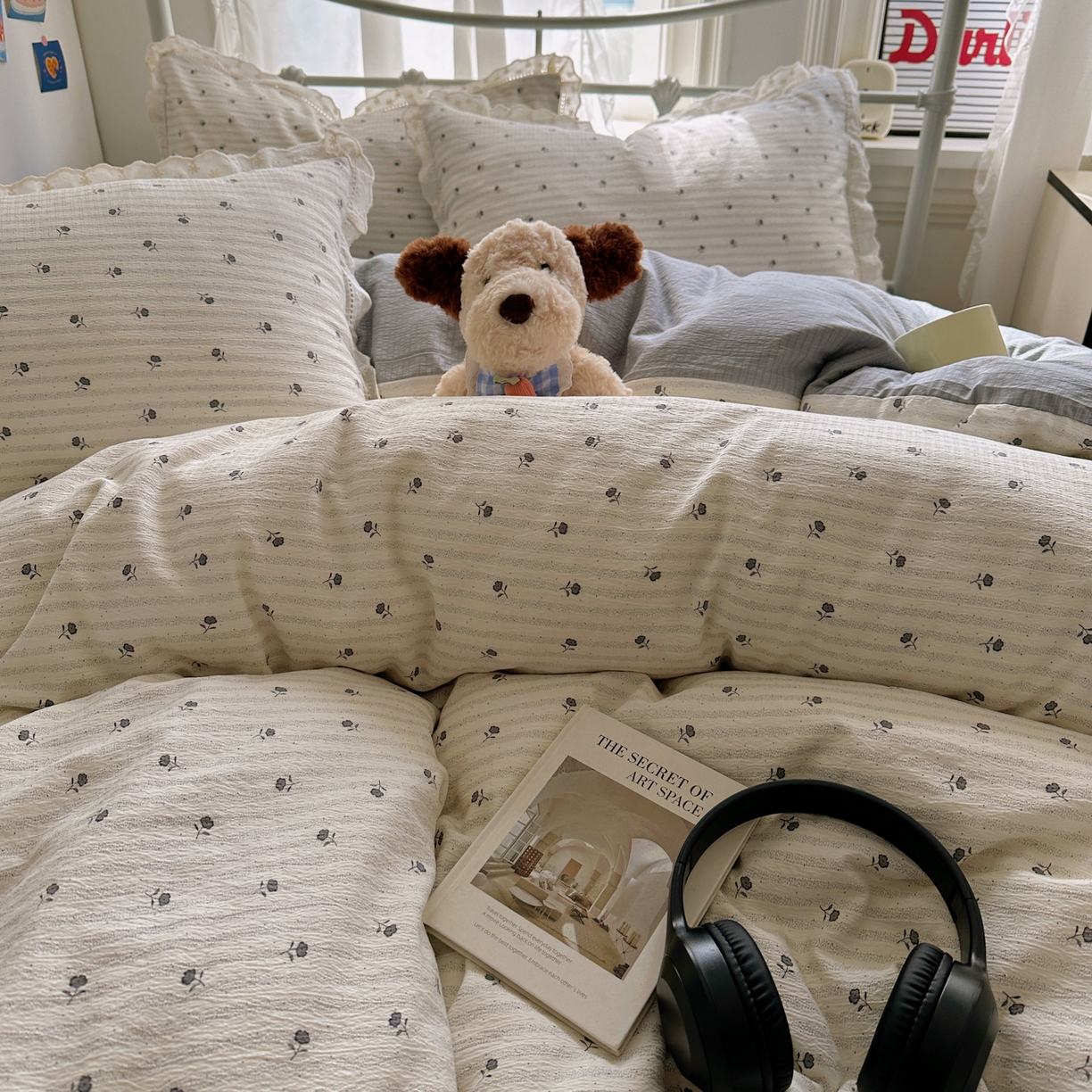 91家纺网 家纺一手货源 找家纺 柔享家（原芷澜家纺） 2025秋冬新款云感皱皱双层纱全棉镂空花边四件套 织梦