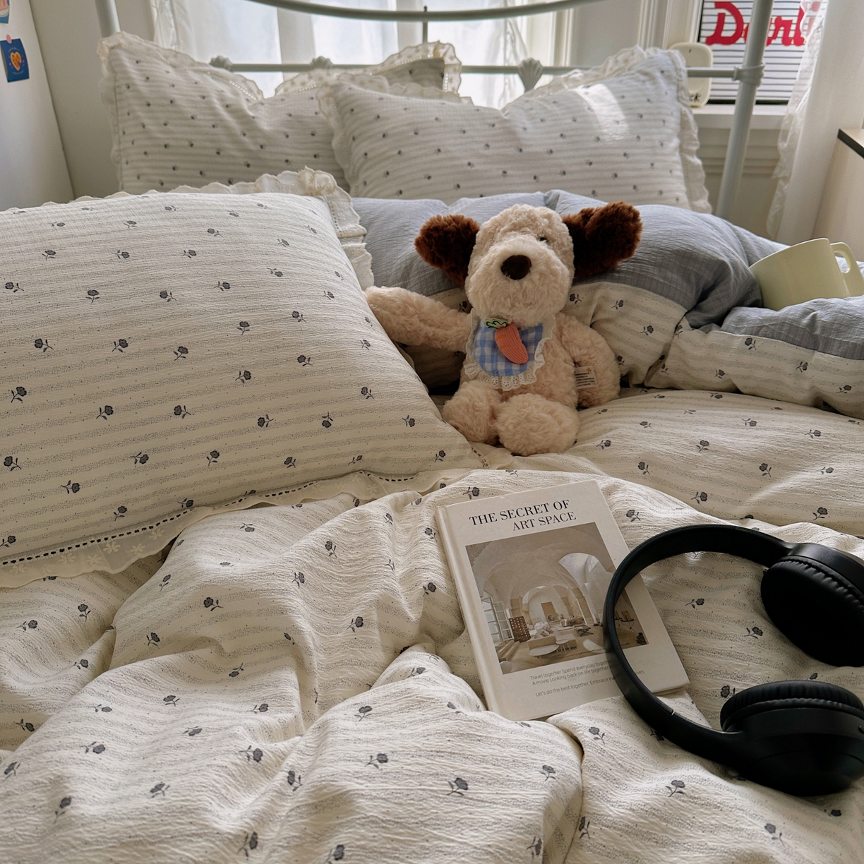 91家纺网 家纺一手货源 找家纺 柔享家（原芷澜家纺） 2025秋冬新款云感皱皱双层纱全棉镂空花边四件套 织梦