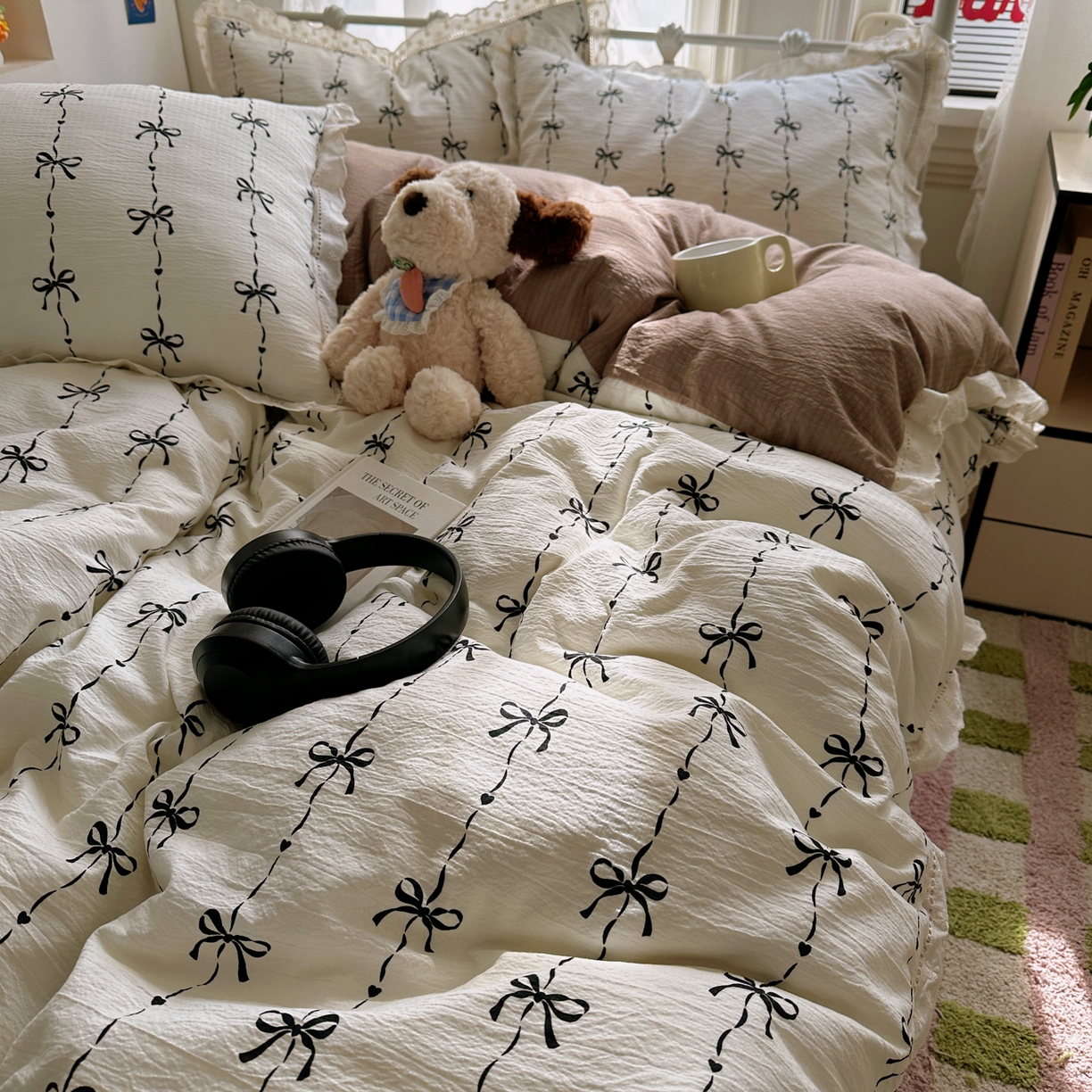 91家纺网 家纺一手货源 找家纺 柔享家（原芷澜家纺） 2025秋冬新款云感皱皱双层纱全棉镂空花边四件套 倾心