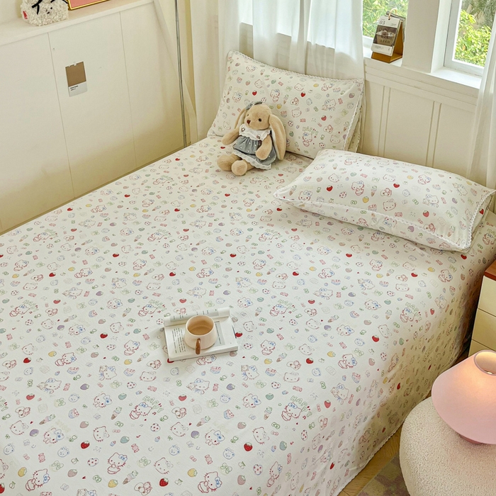 91家纺网 家纺一手货源 找家纺 小叮当家纺仓储工厂店 2025新款云感提花双层纱花边单床单单件床单单品床单 糖果猫