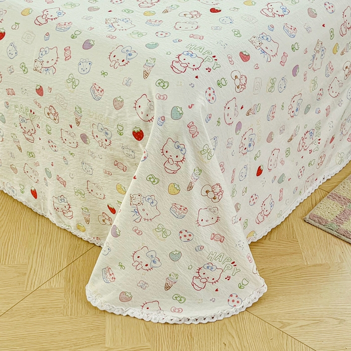 91家纺网 家纺一手货源 找家纺 小叮当家纺仓储工厂店 2025新款云感提花双层纱花边单床单单件床单单品床单 糖果猫