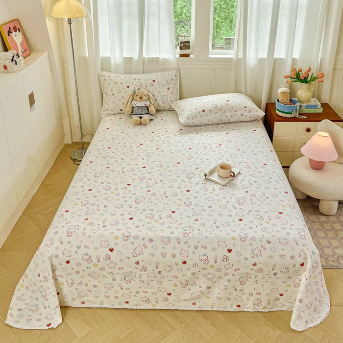 91家纺网 家纺一手货源 找家纺 小叮当家纺仓储工厂店 2025新款云感提花双层纱花边单床单单件床单单品床单 糖果猫