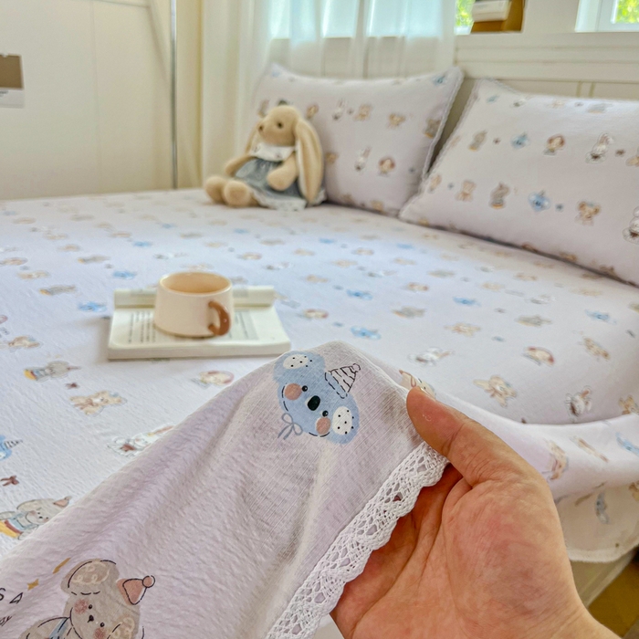 91家纺网 家纺一手货源 找家纺 小叮当家纺仓储工厂店 2025新款云感提花双层纱花边单床单单件床单单品床单 音乐会