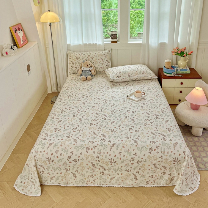 91家纺网 家纺一手货源 找家纺 小叮当家纺仓储工厂店 2025新款云感提花双层纱花边单床单单件床单单品床单 松果