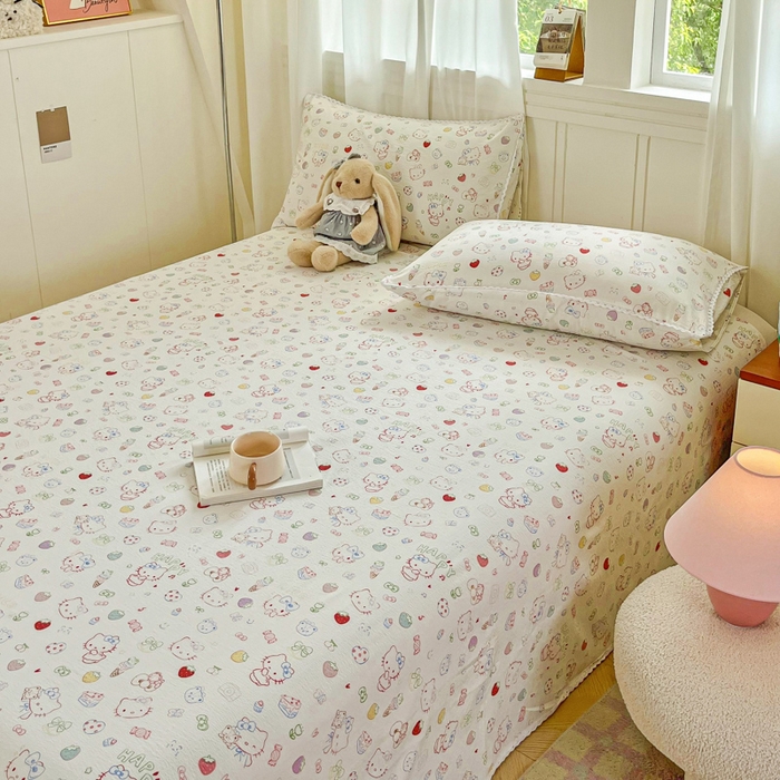 91家纺网 家纺一手货源 找家纺 小叮当家纺仓储工厂店 2025新款云感提花双层纱花边单床单单件床单单品床单 糖果猫